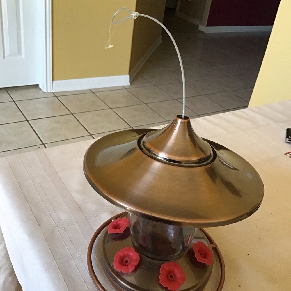 Copper and Red Glass Hummingbird Feeder New - Picture 4 of 5